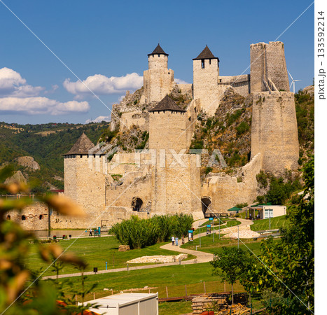 Medieval castle Golubac Fortress on bank of Danube River, Serbia Medieval castle Golubac Fortress on bank of Danube River, Serbia 133592214