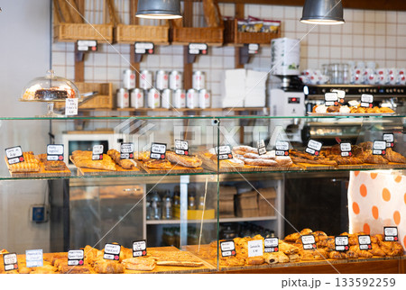 Traditional Spanish panaderia with fresh loaves and pastries Traditional Spanish panaderia with fresh loaves and pastries 133592259