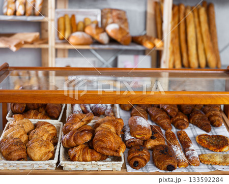Warm bakery scene with fresh bread and pastries 133592284
