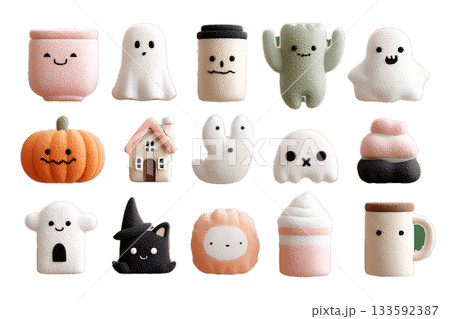 ハロウィンの可愛いアイコンたち（3D） 133592387
