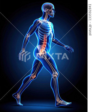歩行する人体の骨格図 3Dイラスト - ウォーキング・リハビリ・運動機能のイメージ 133592841