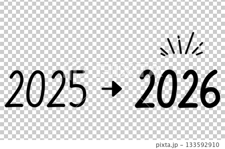 Handwritten black numbers design of the year with an arrow changing from 2025 to 2026 133592910
