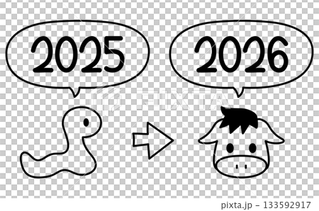 Cute illustrations of the zodiac signs Snake to Horse 133592917