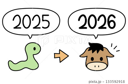 干支の巳から午のかわいいイラスト素材 – Zodiac Snake to Horse 133592918