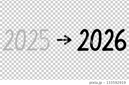 Handwritten black numbers design of the year with an arrow changing from 2025 to 2026 133592919