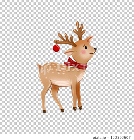 Illustration with a cute Christmas fawn. Cartoon New Year's animal. 133593607