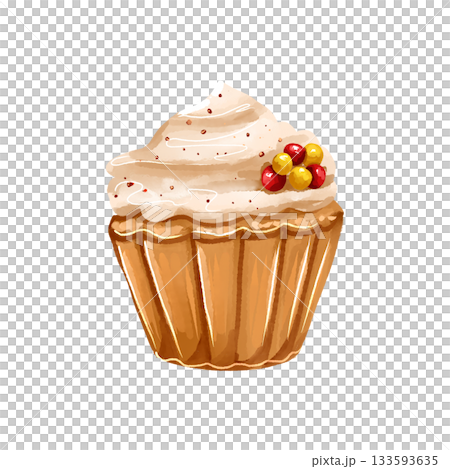 Illustration of a sweet festive cupcake with cream. 133593635