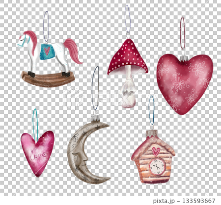 A collection of Christmas and New Year illustrations with vintage decorations for the Christmas tree. A collection of Christmas and New Year illustrations with vintage decorations for the Christmas tree. 133593667