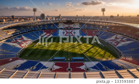 黄金の朝光に包まれるサッカースタジアム 黄金の朝光に包まれるサッカースタジアム 133593887