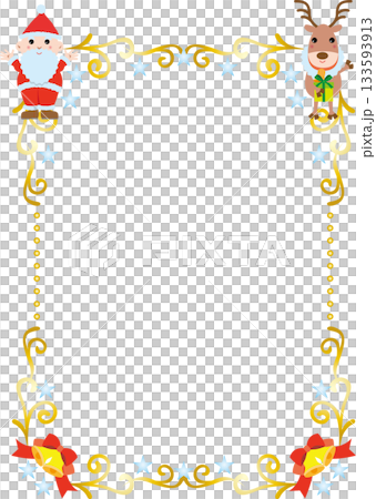 聖誕相框垂直版（雪、聖誕老人、馴鹿、星星、鈴鐺、直角） 133593913