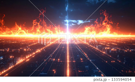 灼熱の地平線が広がる未来都市 133594054