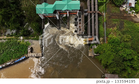 Irrigation System Aerial River Flood Agriculture View Landscape Irrigation System Aerial River Flood Agriculture View Landscape 133594195