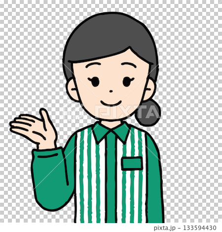 A female convenience store clerk is giving directions 133594430