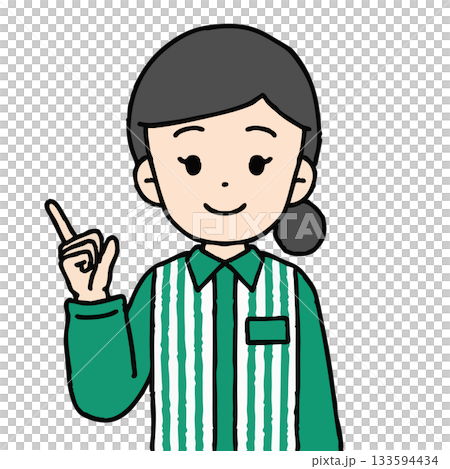 A female convenience store clerk is giving directions 133594434