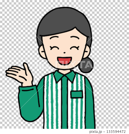 A female convenience store clerk is giving directions 133594472