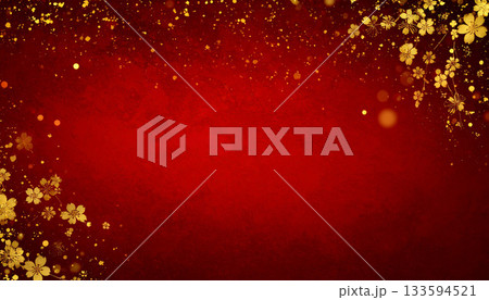 桜と金箔が舞う和風の赤背景 桜と金箔が舞う和風の赤背景 133594521