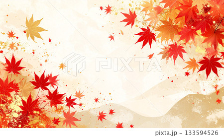 紅葉が舞う和風の秋背景 133594526