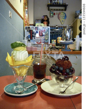 Light and creamy desserts with delicate layers, fresh fruits, and rich flavors, paired with refreshing sweet drinks. A perfect café treat for a delightful and indulgent experience. Light and creamy desserts with delicate layers, fresh fruits, and rich flavors, paired with refreshing sweet drinks. A perfect café treat for a delightful and indulgent experience. 133594608