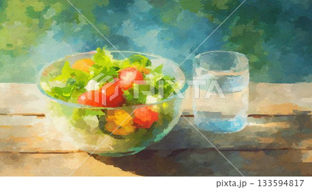 水彩風のフレッシュサラダ 自然光の中のアート風フードイラスト 水彩風のフレッシュサラダ 自然光の中のアート風フードイラスト 133594817