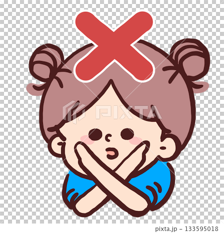 插圖：一個小女孩用手臂畫了一個「X」形標記。 133595018