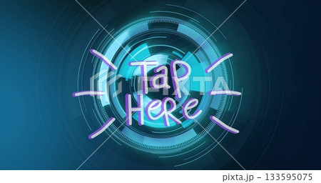 Circular interface showing on HUD with segmented rings and arcs, rotating data highlights Tap Here 133595075