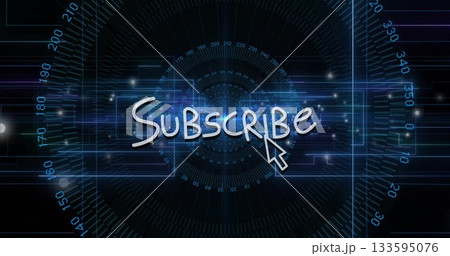 Displaying subscribe button with clicking cursor on HUD, with circular numeric grid and circuits Displaying subscribe button with clicking cursor on HUD, with circular numeric grid and circuits 133595076