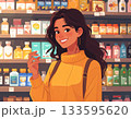 商品棚の前で微笑む女性 133595620
