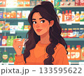 商品棚の前で商品を選ぶ女性 133595622