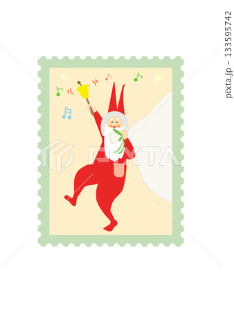 クリスマスのイラスト　切手　サンタクロース　かわいい　音符　ベクター 133595742