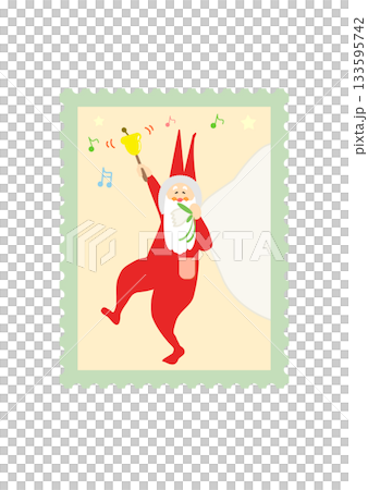 クリスマスのイラスト　切手　サンタクロース　かわいい　音符　ベクター 133595742