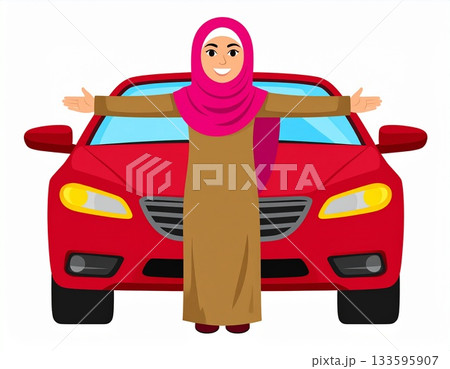 クルマの前でポーズをキメる女性 クルマの前でポーズをキメる女性 133595907