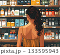 商品棚の前で商品を選ぶ女性 133595943