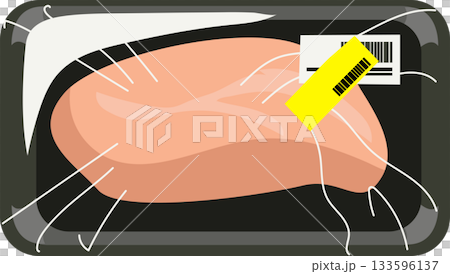 Raw Chicken Breast in Sealed Plastic Tray with Discount Label for Grocery Store and Budget Shopping 133596137