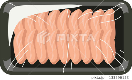 Top view of raw chicken fillet packaged food in plastic tray with cling wrap fresh poultry 133596138