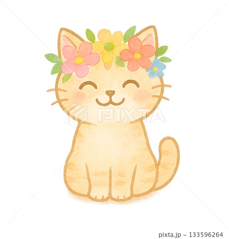 花の冠を被った猫 133596264