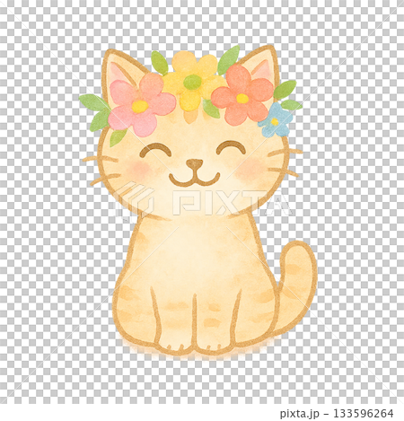 花の冠を被った猫 133596264