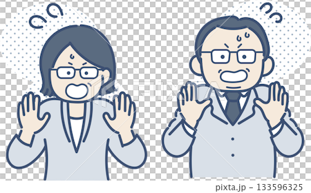 Illustration set of a panicked and surprised business person in his 40s 133596325