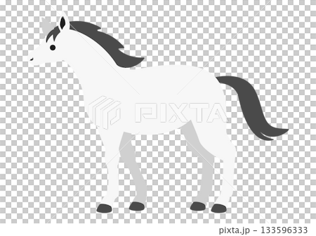 Cute vector illustration of a white horse standing sideways 133596333