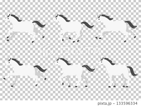 Vector illustration of a simple and cute white horse running, walking and standing pose set 133596334
