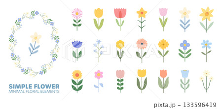 シンプルでかわいいパステルカラーのお花セット 133596419
