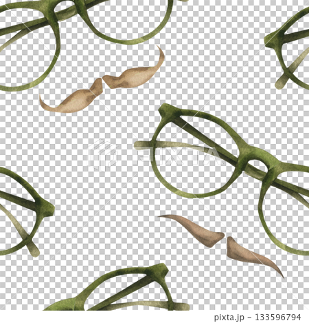 Vintage green glasses and brown mustache watercolor seamless pattern for stylish fabric, wrapping design.Gentlemen accessories background for barber shop wallpaper, textile, fabric, father's,men's day Vintage green glasses and brown mustache watercolor seamless pattern for stylish fabric, wrapping design.Gentlemen accessories background for barber shop wallpaper, textile, fabric, father's,men's day 133596794