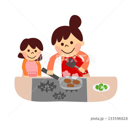 フライパンで焼く親子 フライパンで焼く親子 133596828
