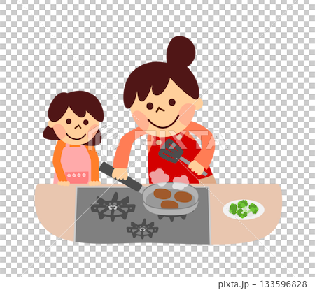 フライパンで焼く親子 フライパンで焼く親子 133596828