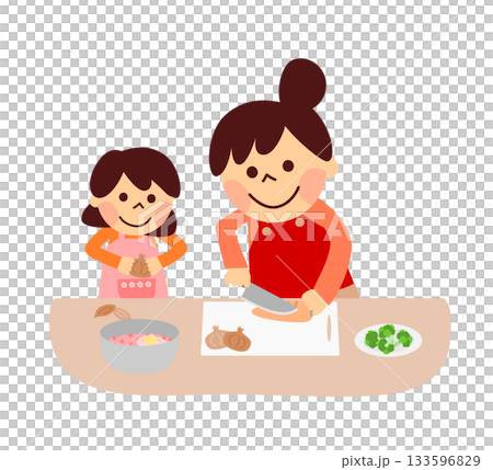 Parent and child cutting vegetables Parent and child cutting vegetables 133596829
