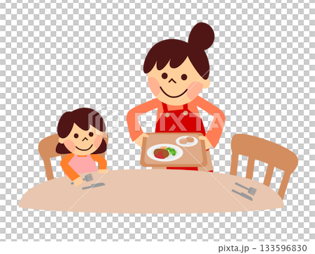 Parent and child serving food Parent and child serving food 133596830