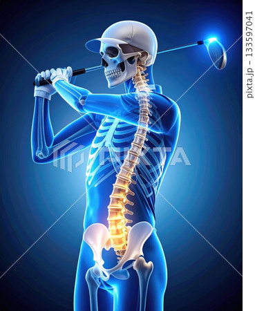 ゴルフスイングの解剖学的構造：脊椎の回旋とフォームの可視化 133597041