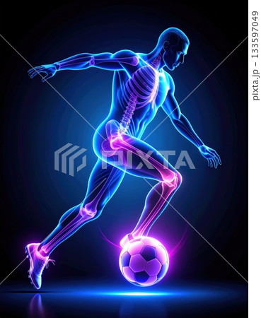 ボールを蹴るサッカー選手の骨格とキックの動作解析 133597049