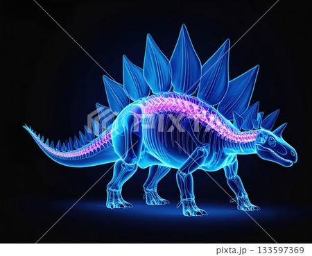 恐竜の骨格と筋肉構造:X線スタイルの3Dイラスト 恐竜の骨格と筋肉構造:X線スタイルの3Dイラスト 133597369