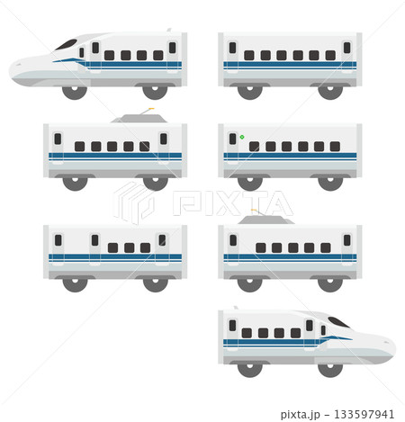 おもちゃ風の新幹線N700Sのイラスト(7両セット) 133597941
