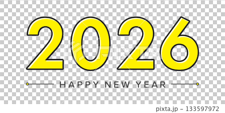 簡潔的黃色2026數字和「新年快樂」的祝福語——2026新年賀卡素材 簡潔的黃色2026數字和「新年快樂」的祝福語——2026新年賀卡素材 133597972